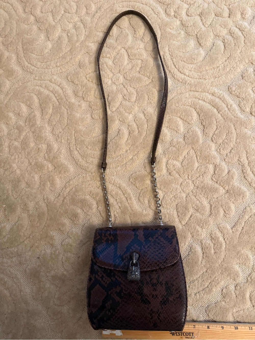 JudithJack Snake-Print leather crossbody  Bag with marcasite clasp-LIKE NEW
